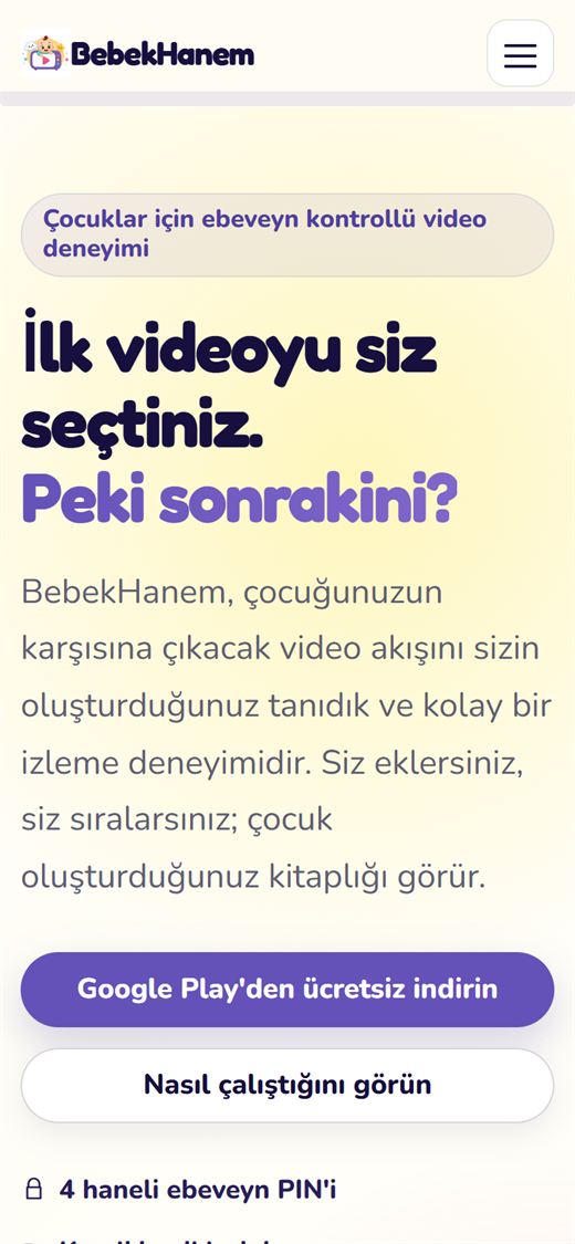 BebekHanem web sitesi mobil görünümü