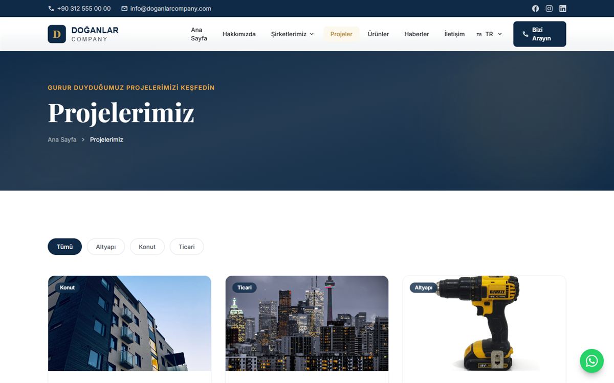 Doğanlar Company proje portföyü sayfası
