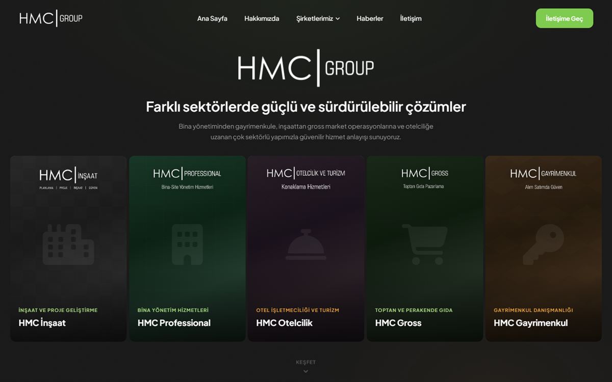 HMC Group ana sayfa: iştirak şirket vitrini