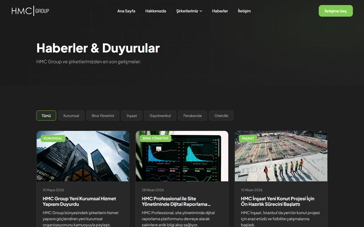 HMC Group Haberler ve Duyurular sayfası