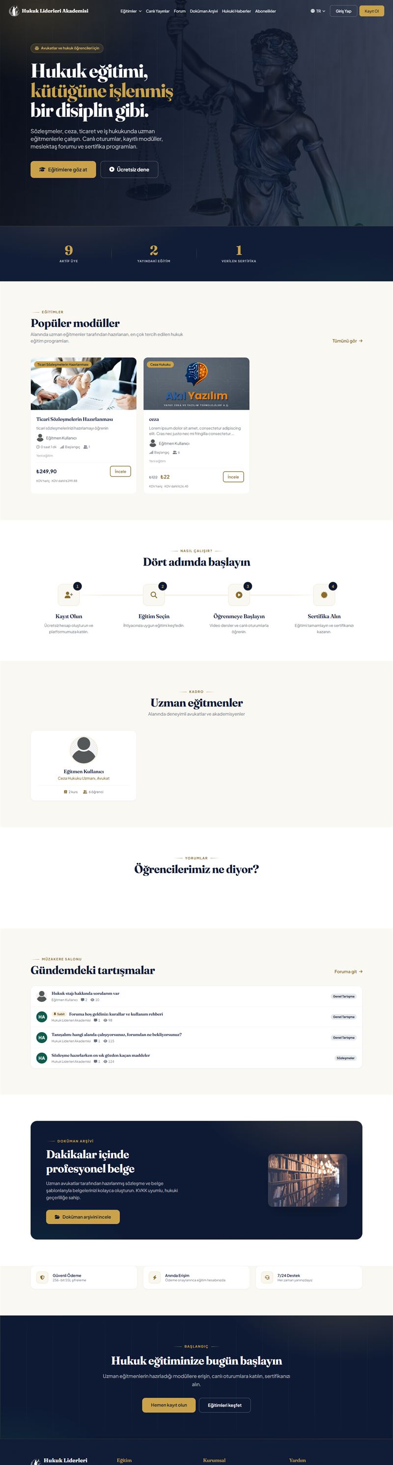 Hukuk Liderleri web sitesi tam sayfa görünümü