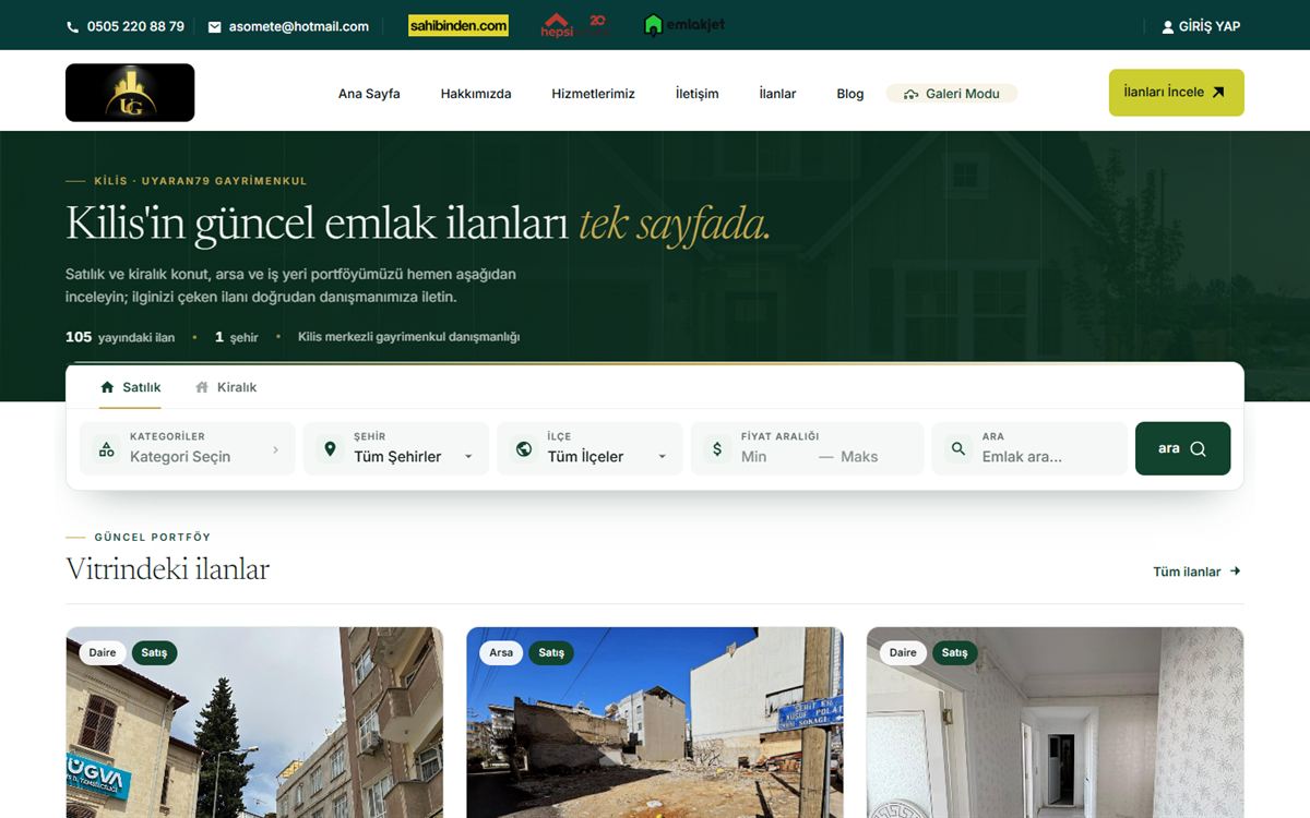Uyaran79 Gayrimenkul ana sayfa ve ilan arama