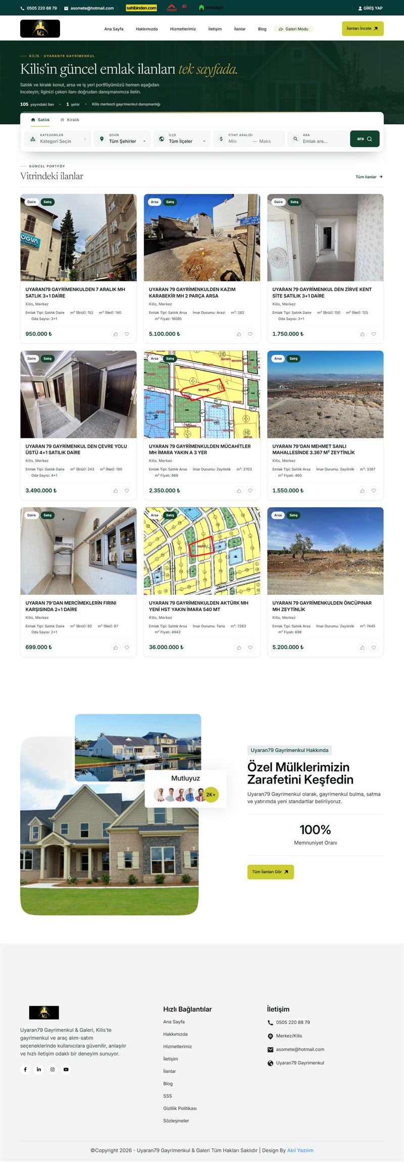 Uyaran79 Gayrimenkul & Galeri web sitesi tam sayfa görünümü
