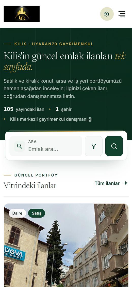 Uyaran79 Gayrimenkul & Galeri web sitesi mobil görünümü